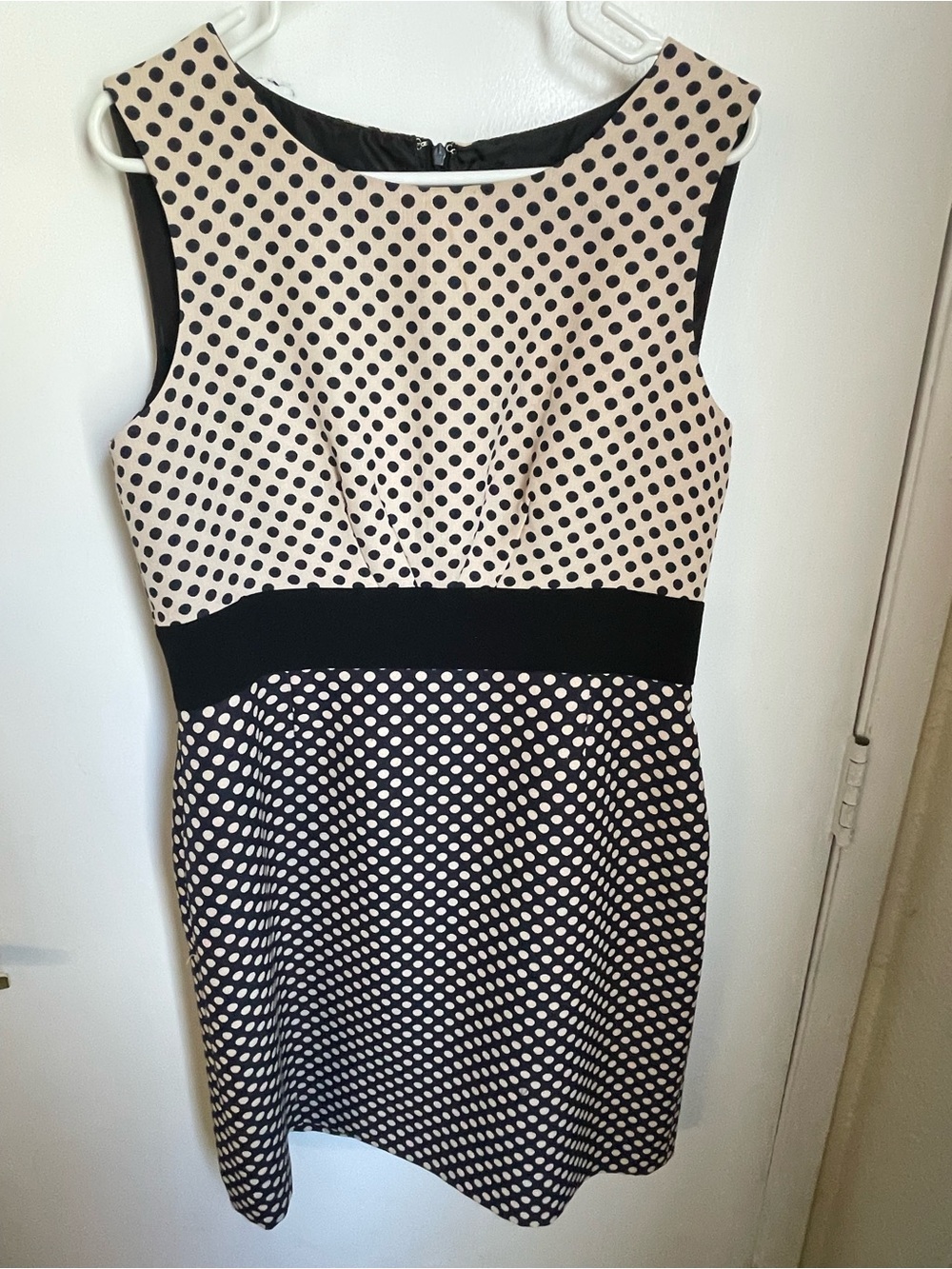 Tahari Black and Cream Polka Dot Fit-and-Flare Dress